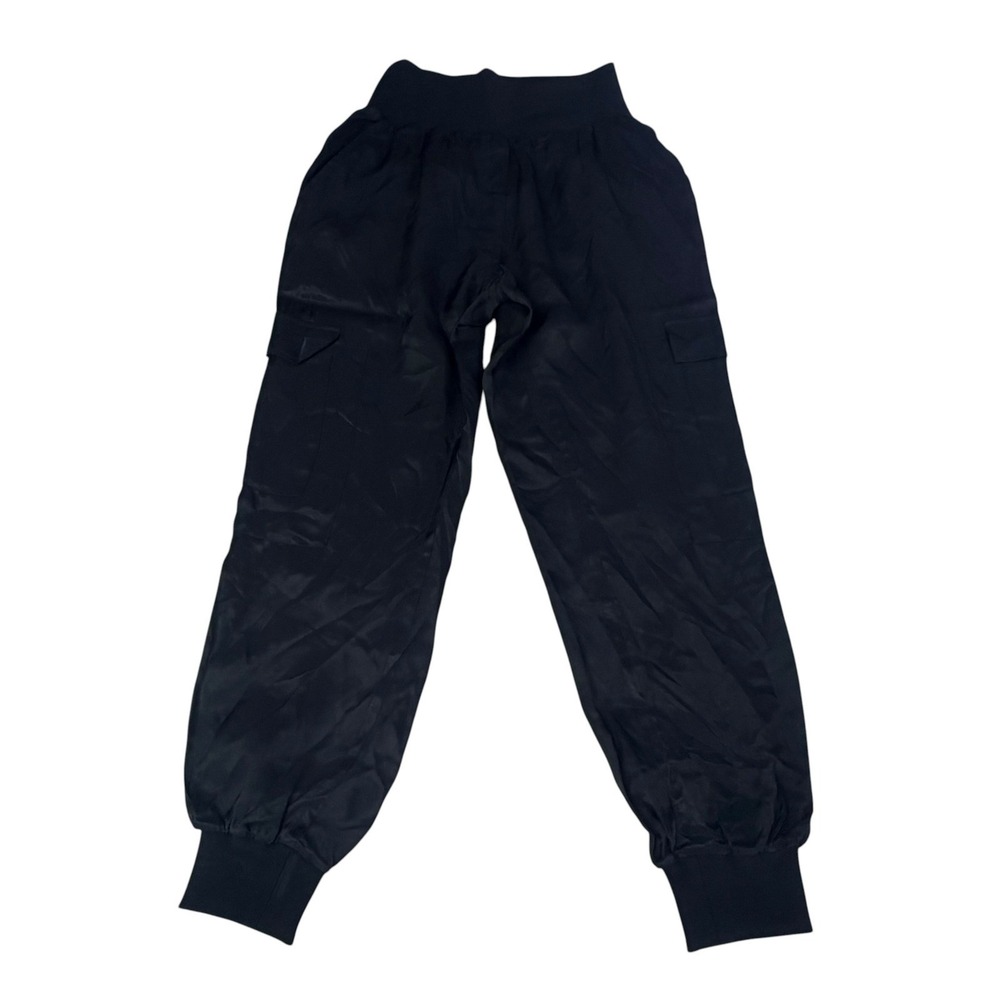 Cinq a Sept Giles Cupro Satin Jogger Pants Black Pull On Luxe Utility Cargo S